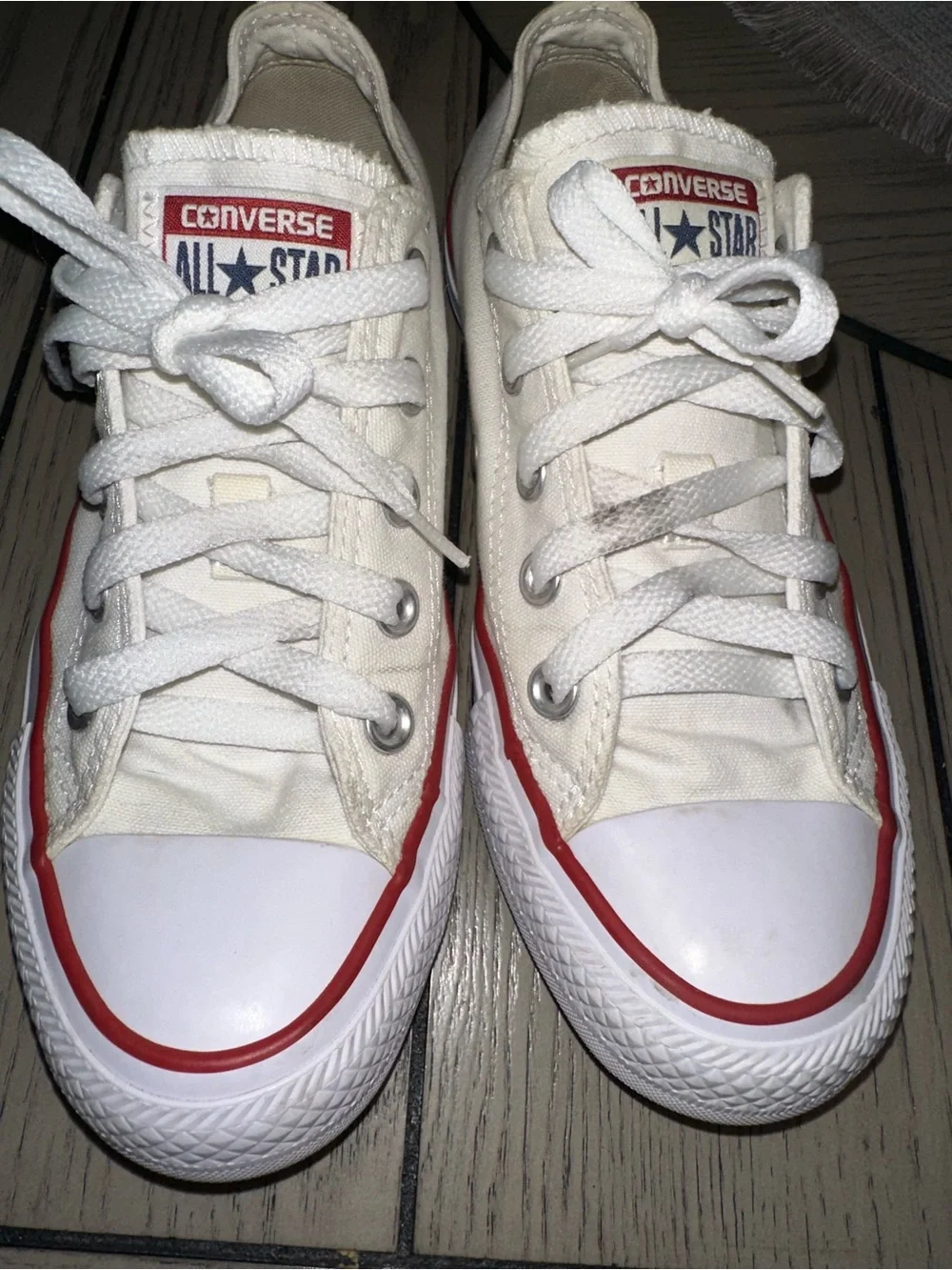 Converse Kids Low Top Sneakers in White with Red Trim